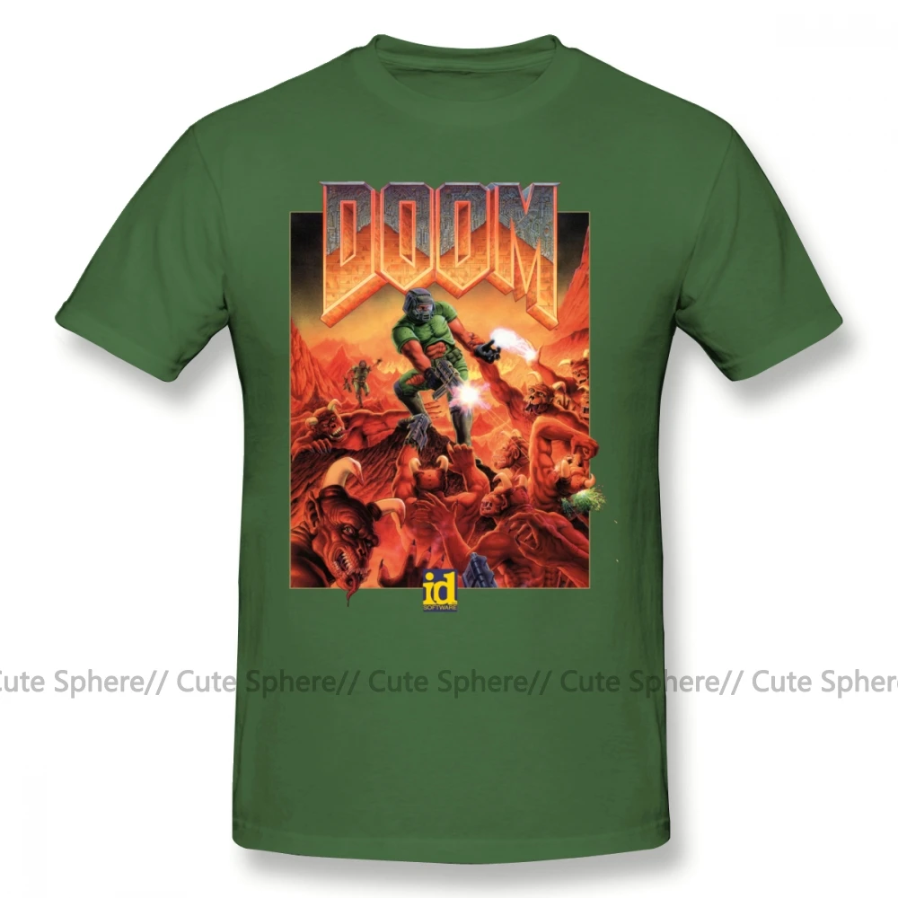 Wolfenstein футболка DOOM CLASSIC COVER футболка с короткими рукавами Мужская футболка с классическим принтом 100 хлопок забавная футболка 5x - Цвет: Army Green