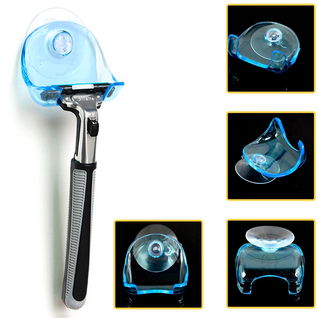

1pcs Plastic Super Suction Cup Razor Rack Clear Blue Bathroom Razor Holder Suction Cup Shaver Storage Rack