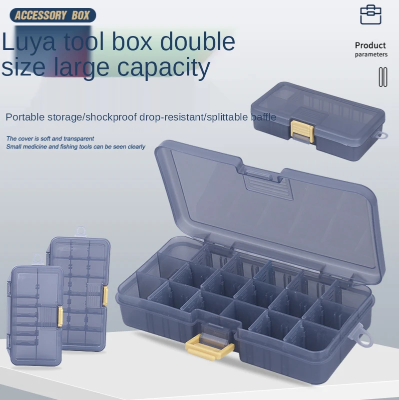 

Double Sided Fishing Accessories Box Snap 18 Compartments 15/7.5/3cm 19/9/3cm Transparent Spomb Fishing Lure Hook Tackle Box