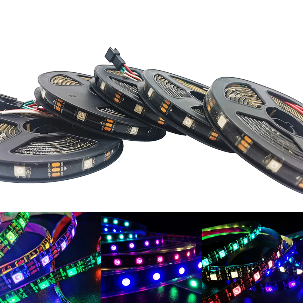 

2M WS2812 Smart RGB LED Strip WS2812B Individually Addressable Light 30/60led Black/White PCB IP65/IP67 Waterproof DC5V