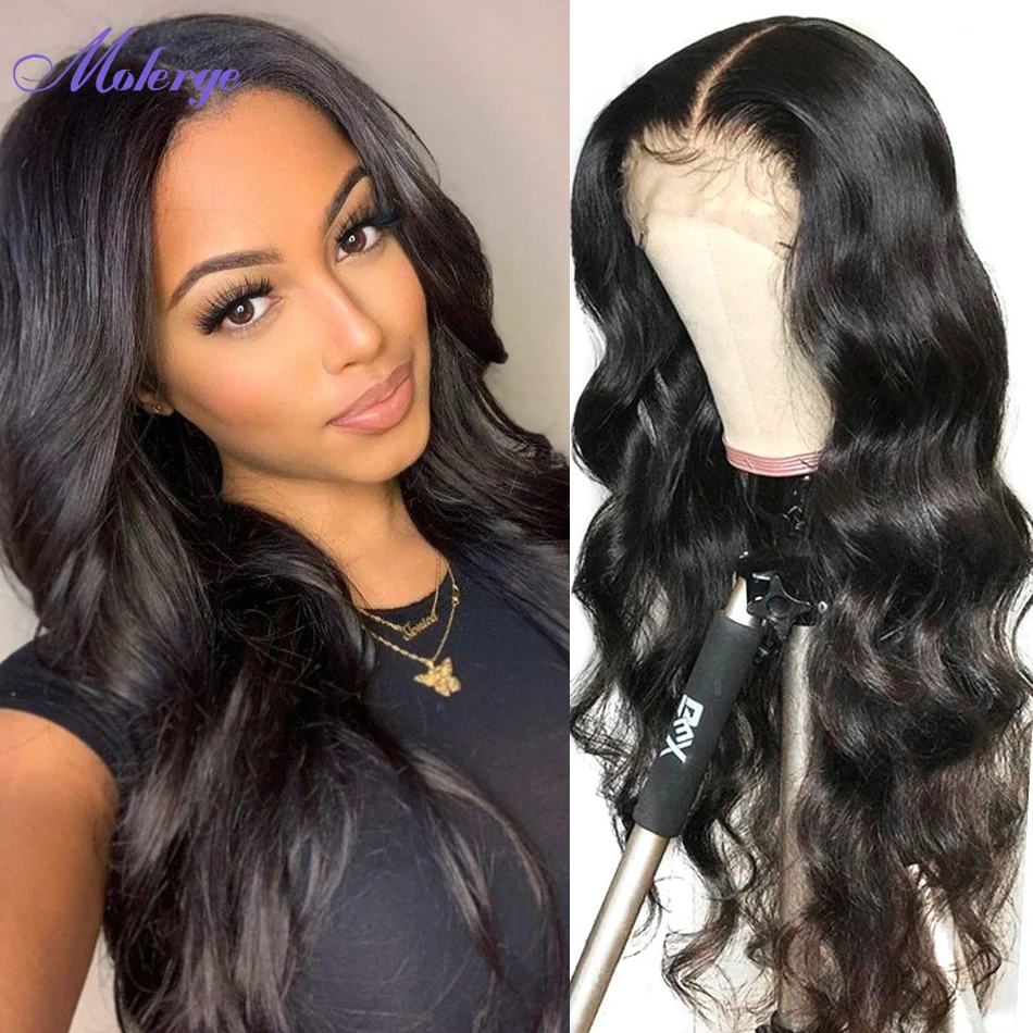 Body Wave 13x4 Lace Frontal Human Hair Wigs 180% Transparent 4x4 Lace Closure Remy Hair Wigs Pre-Plucked 32Inch Wave Wig Molerge