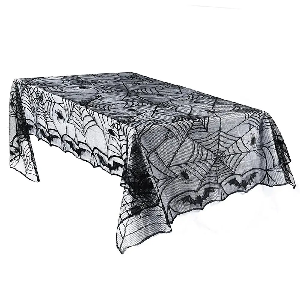 

LanLan 122X246CM Rectangular Polyester Lace Tablecloth Spider Web for Halloween, Dinner Parties and Scary Movie Nights