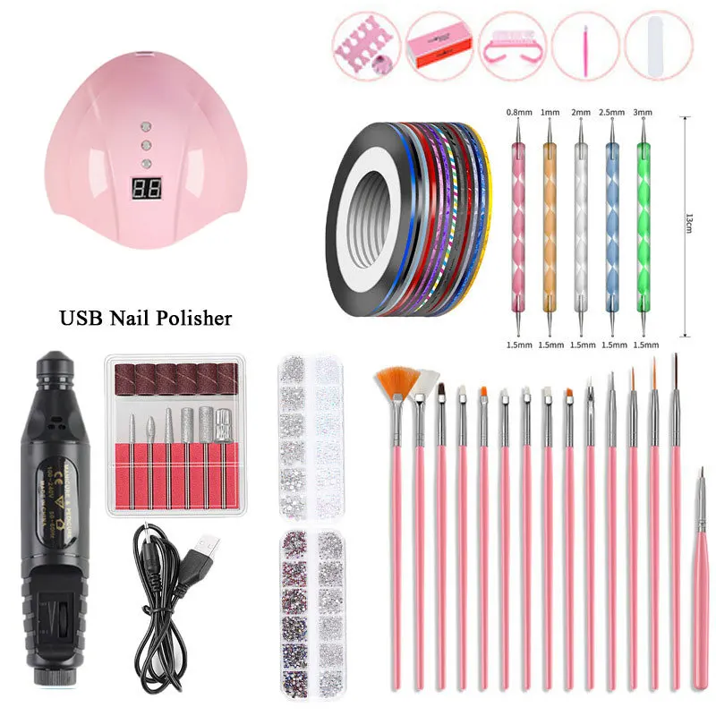 

Nail Art Tool Set 54W UV LED Nail Dryer Electric Nail Art Diamond 15pcs Painted Pen Point Drill Pen Set