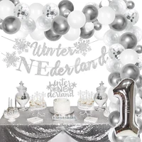 frozen theme snowflake winter onederland 1st birthday party decorations balloon garland kit silver for boys girls first supplies