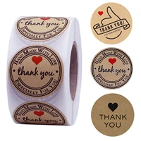 500 pcs 2 5cm 1inch thank you round kraft paper stickers roll for envelope gift work label seal lable