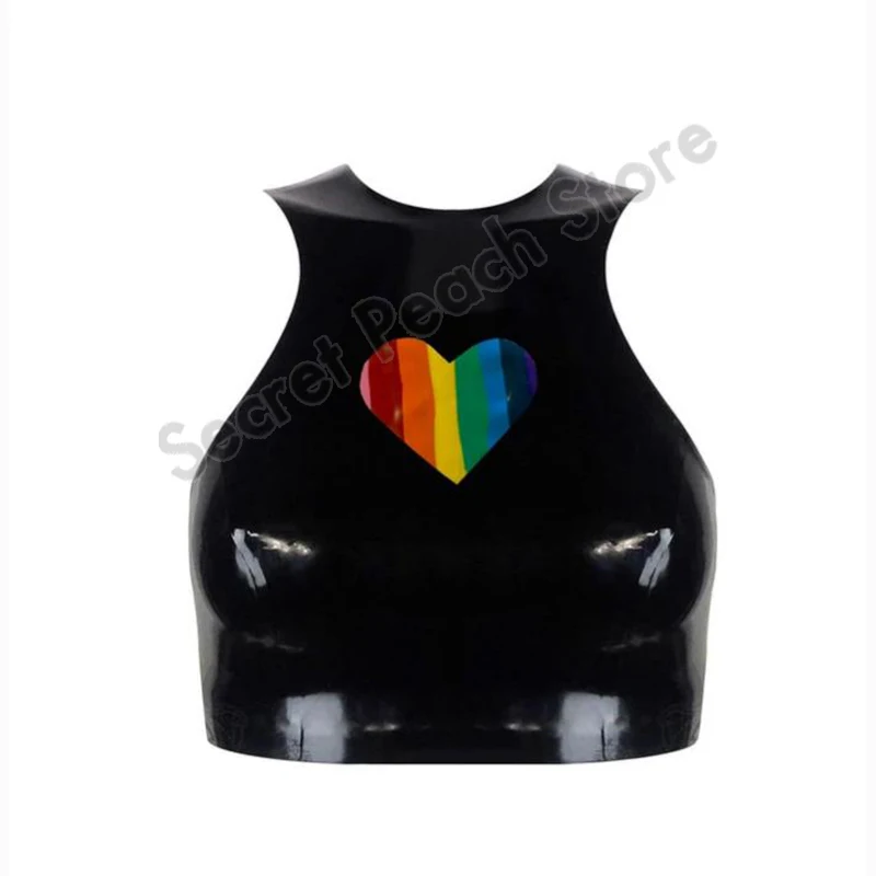 Ручная работа черный сексуальный латексный кроп Топ резиновая рубашка одежда |