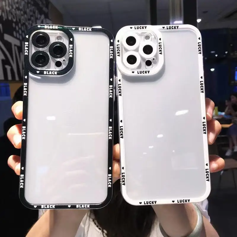 

Letter Transparent Camera Protection Phone Case For iPhone 13 11 12 Pro Max XS X XR 7 8 Plus Soft Clear Back Cover