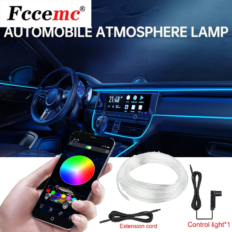 

Светодиодсветодиодный RGB гибкая атмосферная лампа, декоративное освещение для салона, неоновая лампа EL Neon Wire, управление через приложение, ...