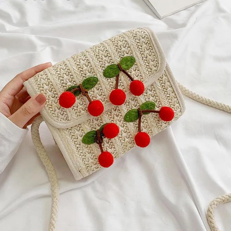 Летняя соломенная мессенджер с вишенкой женская сумка через плечо Ретро из