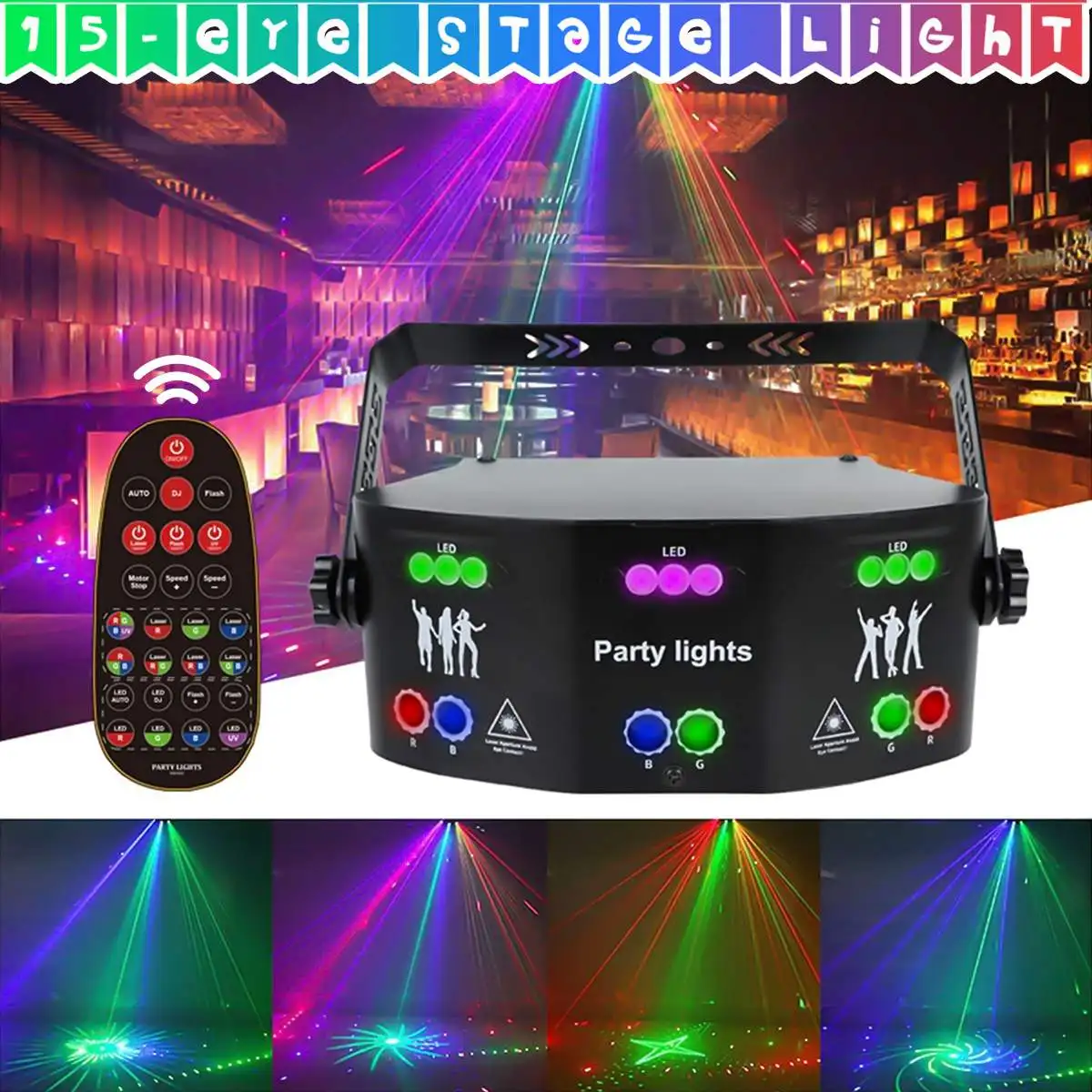 

Лазерный светодиодный проектор, 15 глаз, DMX, дискотека, освещение, голосовой контроллер, музыкальвечерние, световой эффект для спальни, украш...