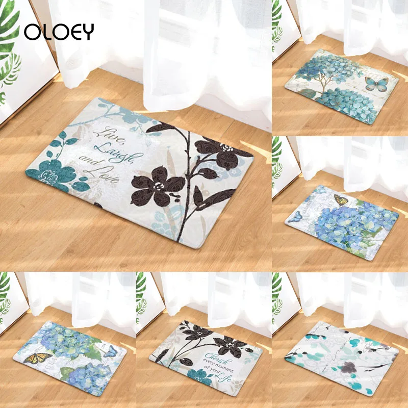 Синий вышивка с цветами и птицами напольный коврик принтом 40x60 см бархат Ванная