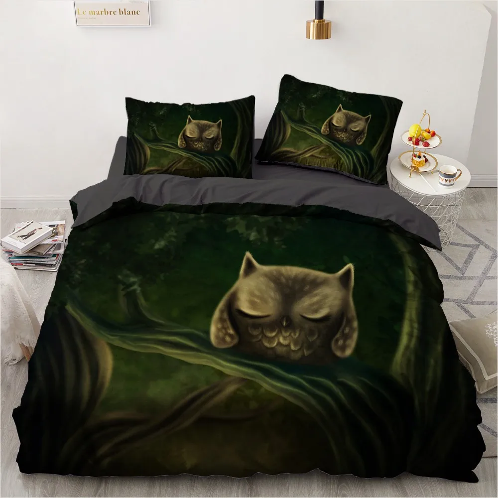 3D Bedding Sets Black Duvet Quilt Cover Set Comforter Bed Linen Pillowcase King Queen 245x210cm Green Forest Design Home Texitle images - 6