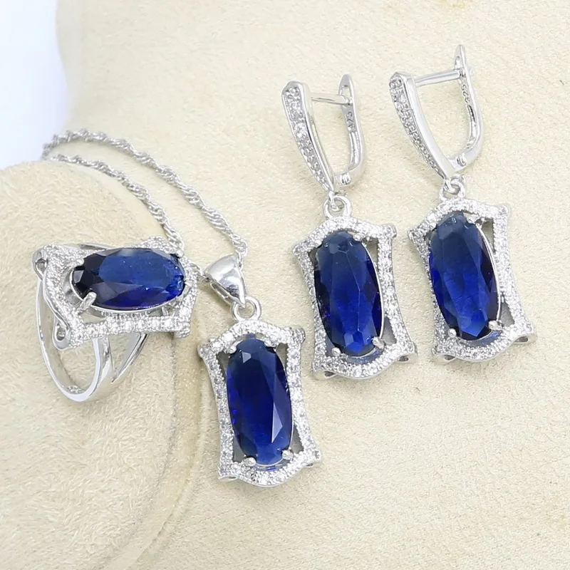 Геометрический синий полудрагоценный серебряный цвет набор украшений для