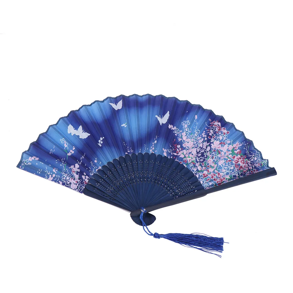 Женский веер в японском стиле Шелковый с бабочкой и цветком для танцев складной