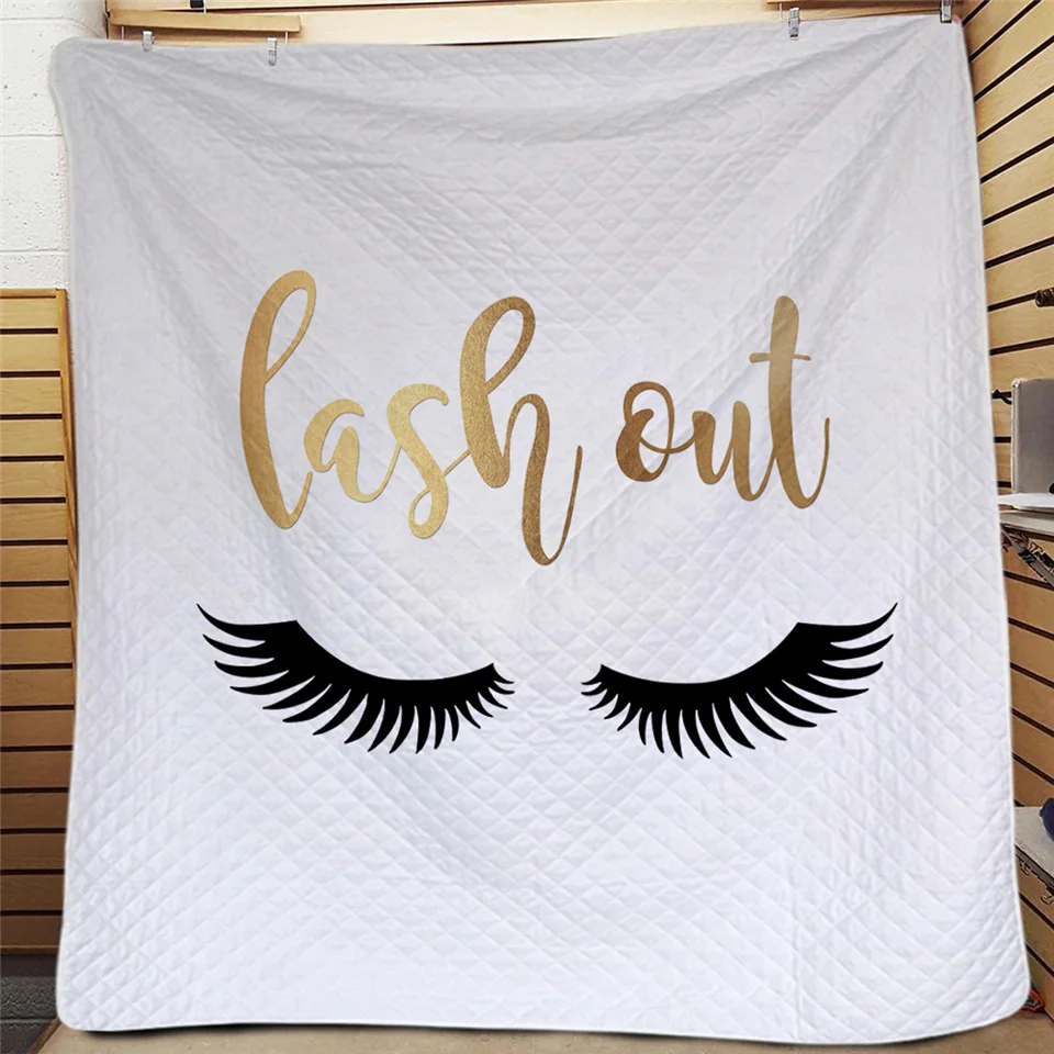 BlessLiving Eyelash Coverlet Set Cute Eyes Gold Black Bed Quilt Set 3-Piece Modern Bedspreads for Fashion Girls Summer Blanket