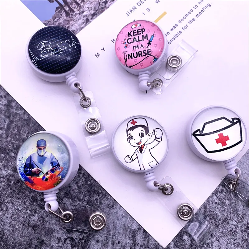 

Pretty girl Mini Retractable Badge Holder Cartoon Nurse Lanyards ID Name Card Badge Holder Clip Student Doctors Badge Holder