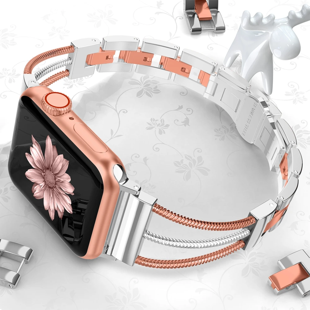 Ремешки для Apple Watch 3 линии женские из нержавеющей стали со съемными звеньями с