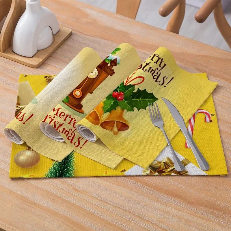 

Christmas Cotton Linen Bowl Chopsticks Cutlery Mat Coaster Place Mat Dining Table Non Slip Pad