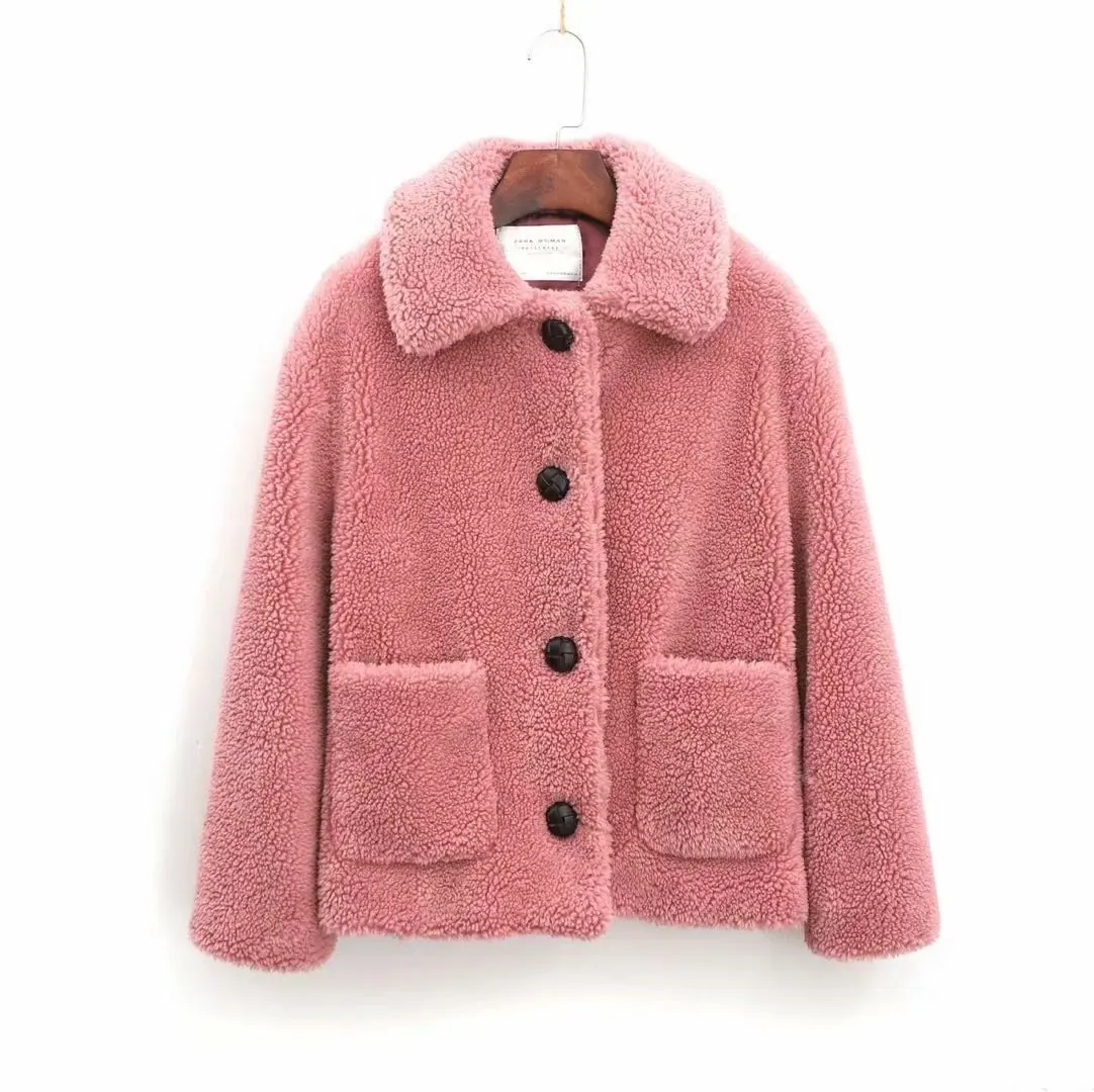 Pink Жилет из искусственной мерлушки женские куртки осень-зима теплые толстые женские шерстяные пальто светло-коричневые розовые винтажные парки пальто и куртки женские - Цвет: Pink