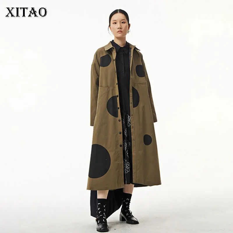 

XITAO СВОБОДНЫЙ Модный повседневный Тренч с простым принтом в горошек, Женское пальто с отложным воротником, весна 2022, Новый универсальный Тре...