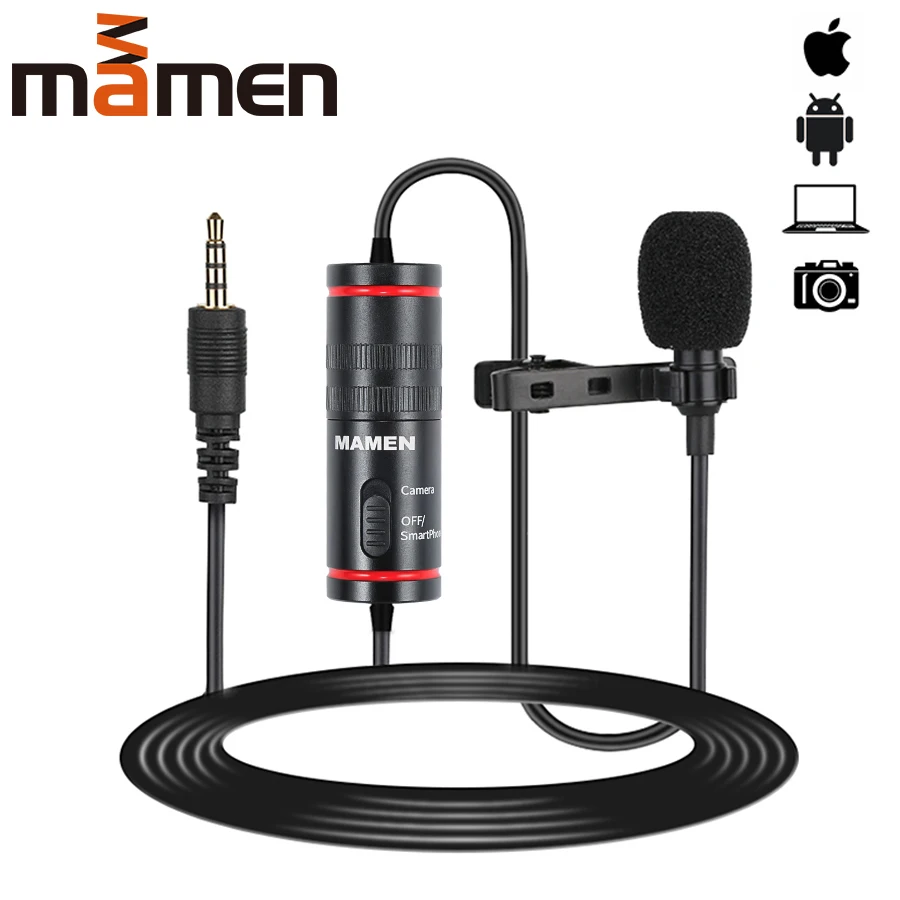 

MAMEN 3.5mm Audio Video Record Lavalier Lapel Microphone for iPhone Android Mac Vlog Mic for DSLR Camera Camcorder Recorder