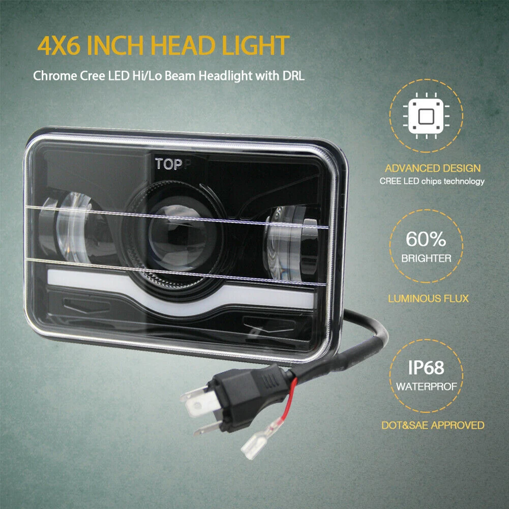 

2pcs 4x6 inch LED Headlights Hi/Lo Beam Rectangular Car Truck Headlamps White/Red DRL for Freightliner Peterbilt Kenworth Chevy