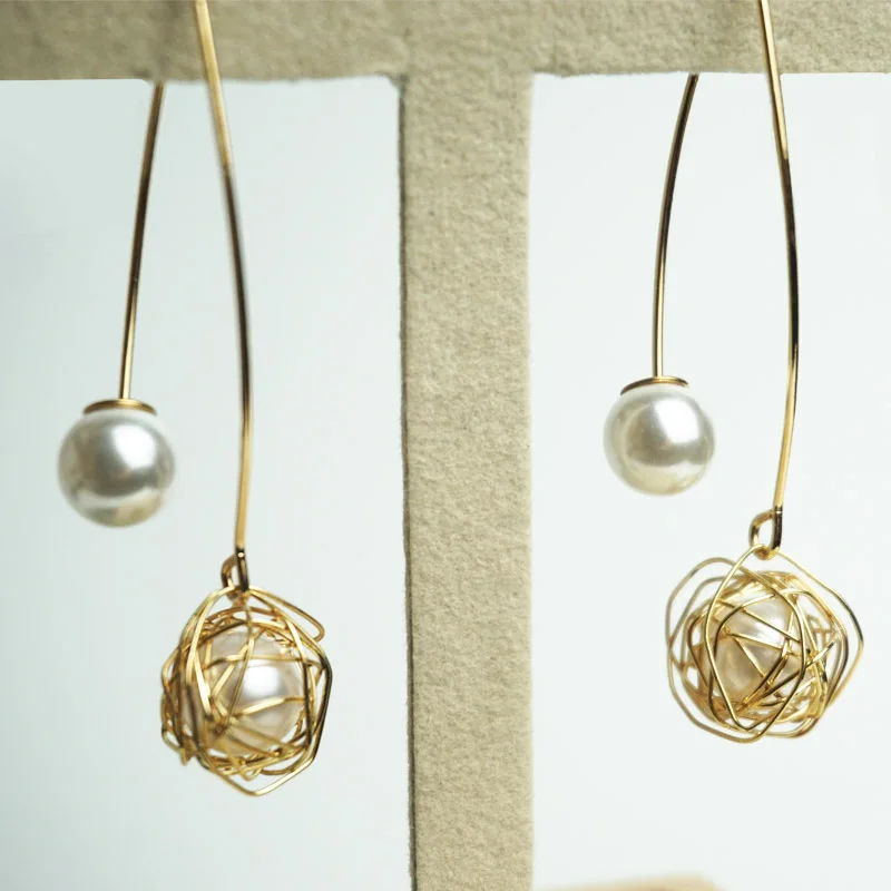 Висячие серьги Cpop с жемчугом для женщин массивные двойным Модная бижутерия