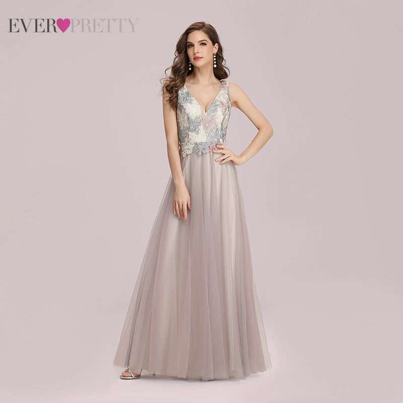

Pink Prom Dresses 2020 Ever Pretty A Line Tulle Lace V Neck Sleeveless Elegant Formal Dresses Woman Party Night Vestidos EP00346