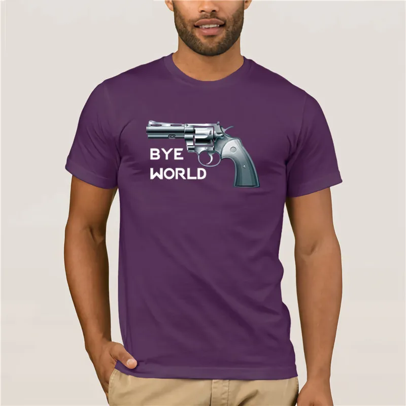 

100% Cotton fashion summer T-shirt men BYE WORLD gun Trendy Creative Graphic short sleeve T-shirt Top
