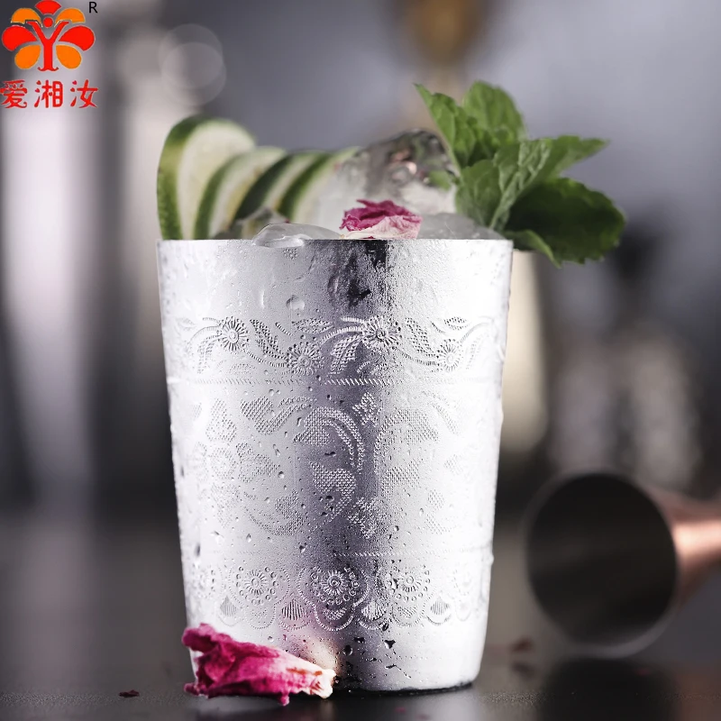 

Aixiangru Japanese Engraved Tin Cup Lemonade Cup Casual Cup Creative Catering Tin Glass Beer Glass Juice Glass Cocktail Glass