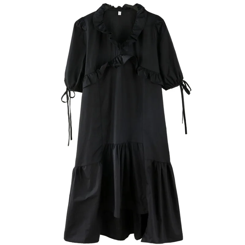 

French Minority V-neck Irregular Cake Dress Women's Summer New Mid-Length Short Sleeve Dress Ins