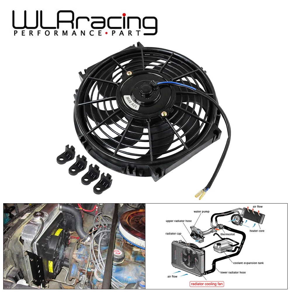 

10" Inch Slim Fan Electric Radiator Cooling 12V 800CFM 8 Blades Push or Pull Type Mount Kit Universal Fitment