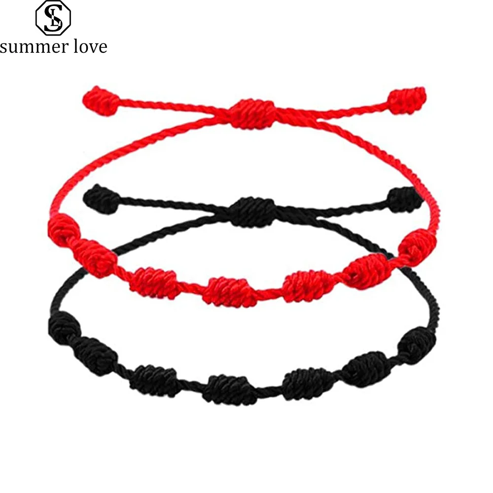 

Lucky 7 Knot Braided Bracelet Handmade Red Black Emo Rope Friendship Bracelets for Women Men Couple Jewelry