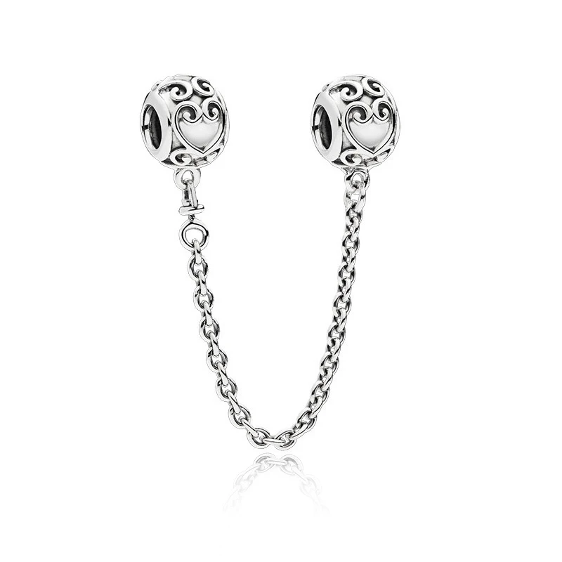 

Ajax 925 Sterling Silver Heart Safety Chain Charm For Women's Bracelet Argent Fashion Jewelry Accessories Berloque
