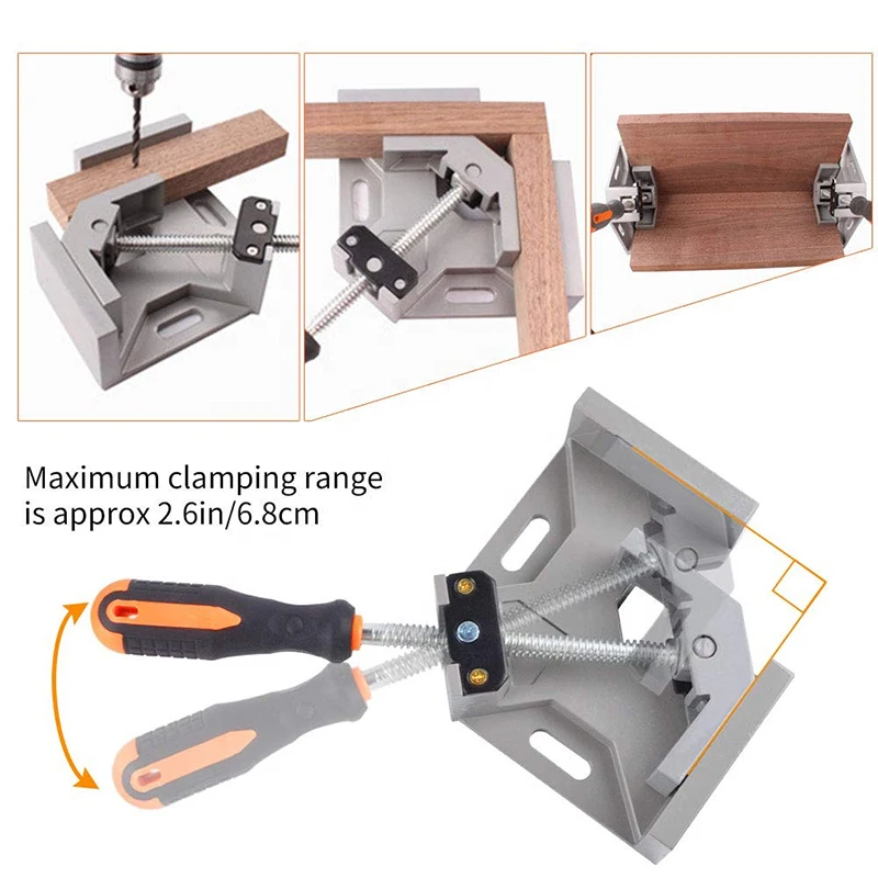 

90 Degree Adjustable Woodworking Right Angle Clamp Aluminum Single Handle Woodworking Clamp Frame Metal Right Angle Clamp Tool