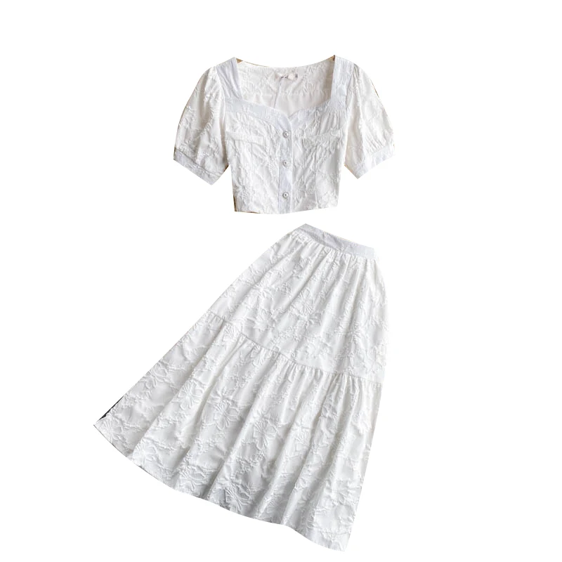 

Новинка лета 2021, женские комплекты, Высококачественный жаккардовый укороченный топ в стиле ретро и аксессуары, комплект из двух предметов