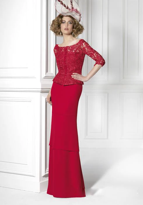 

New Arrival red long lace chiffon sheath mother of the bride dresses floor-Length madre della sposa abiti di pizzo MBD24