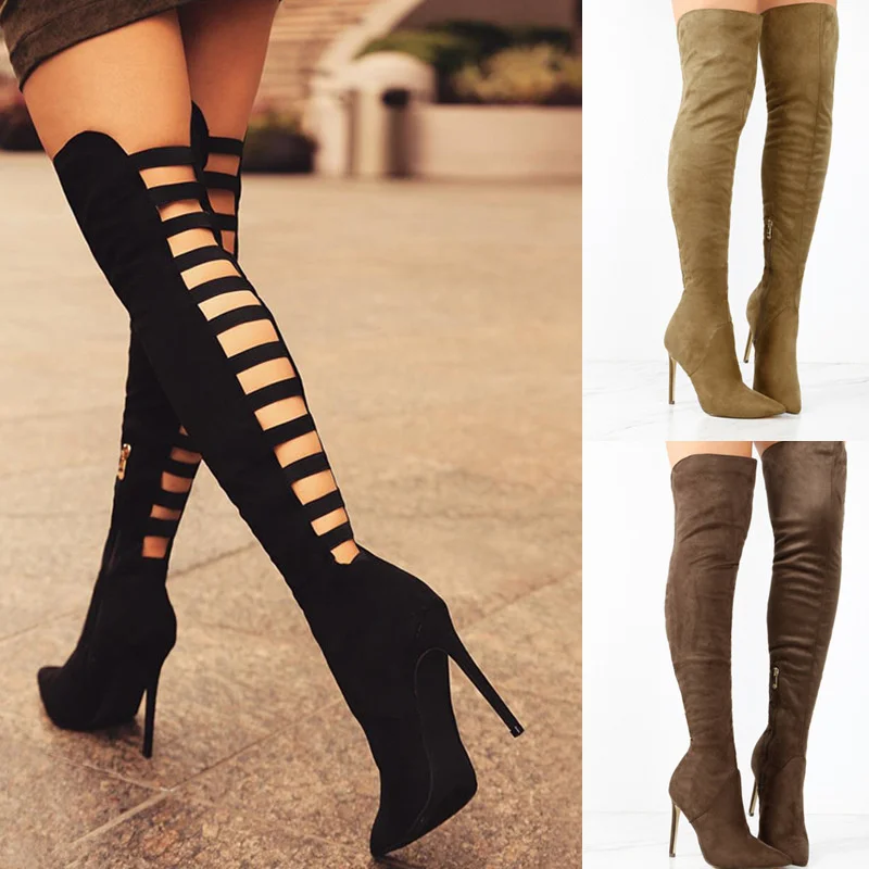 

New women's boots 2020 fashion pointed back hollow high heel large size 40-43 women's Boots