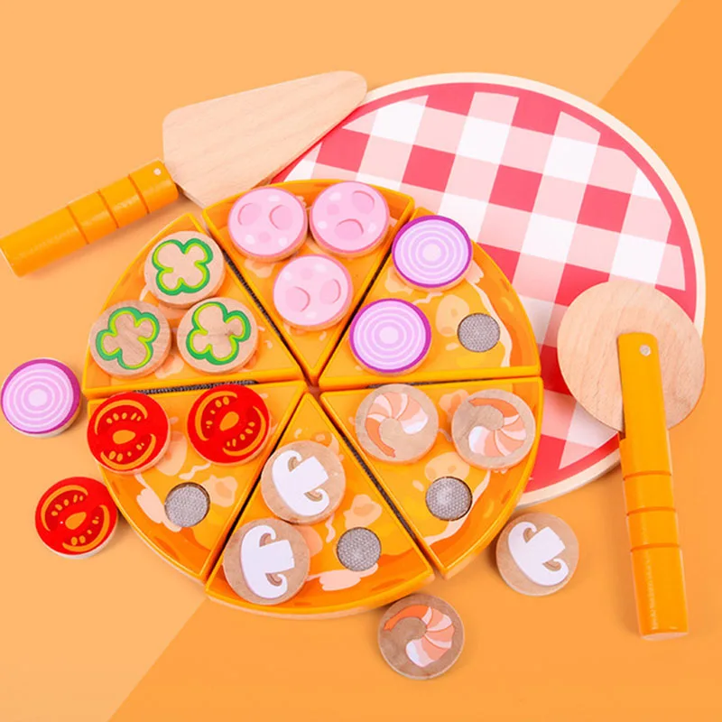

Детская игрушка для кухни, ролевая игра, фрукты, овощи с посудой, пицца, деревянные игрушки, имитация еды
