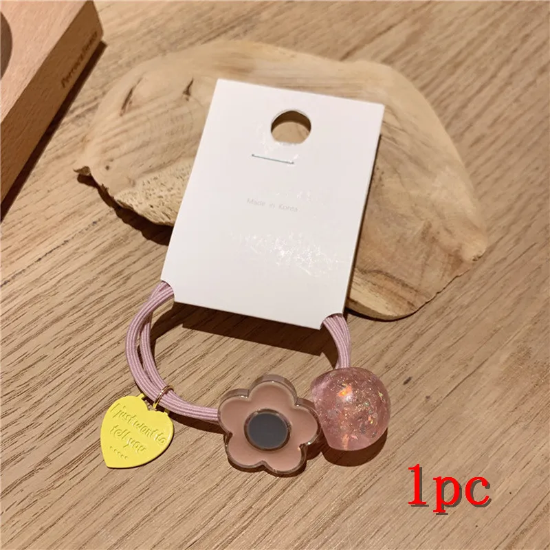 flower pink 3 шт., резинки для волос карамельного цвета, Детские резинки для волос, лента, бант, подвеска в виде кошки, Детские резинки, аксессуары для волос - Цвет: flower pink