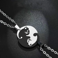 cat couple necklaces stainless steel animal pendant yin yang necklace heart couples friendship jewelry for lovers best friends