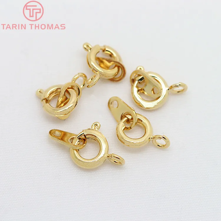 Латунные Пружинные круглые застежки с покрытием 24 каратным золотом 4 шт. 6 Х9 мм