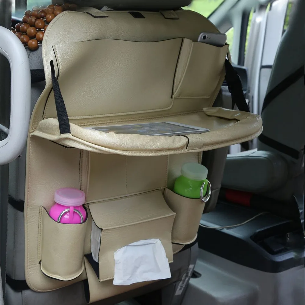 

3 Colors Car Back Seat Storage Bag Folding Car Seat Organizer Leather Bottle Holder Tissue Box Magazine Cup Food Phone Pack