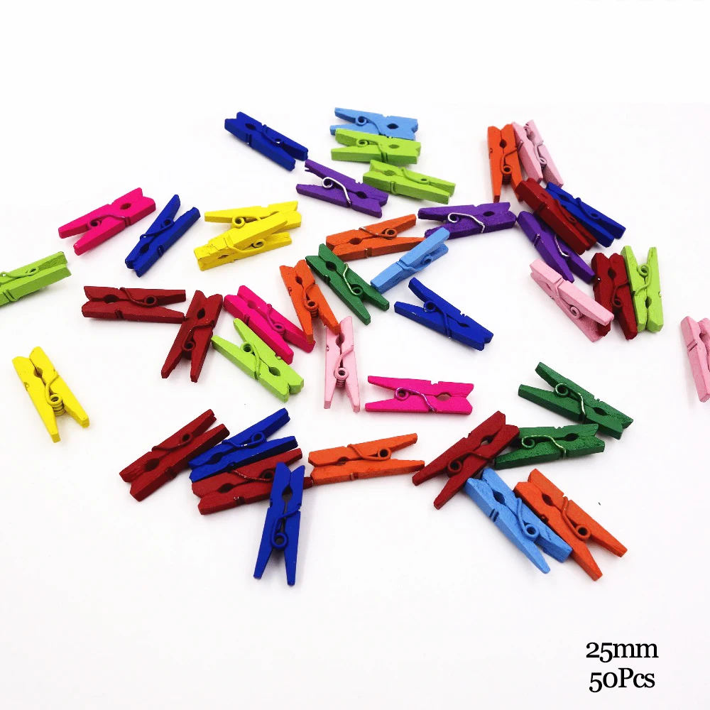 Colored 25mm Clips 50 шт. деревянные палочки для мороженого, деревянная палочка для леденцов, инструменты для торта, палочки для детского сада, Обучающие инструменты, принадлежности для рукоделия - Цвет: Colored 25mm Clips