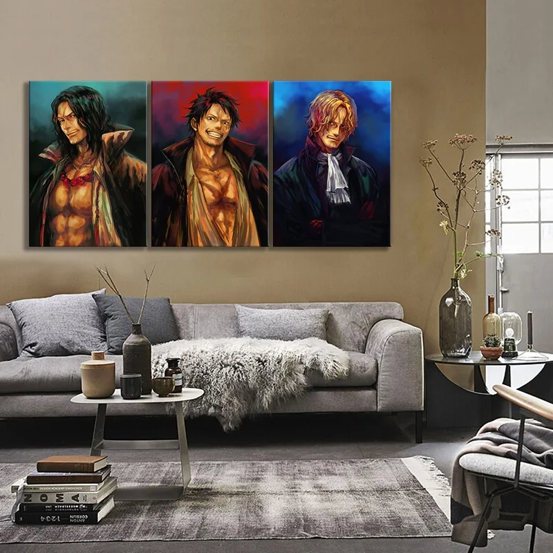 3 шт. аниме Луффи и сабо Эйс картина цельный постер Веер-арт маслом на холсте