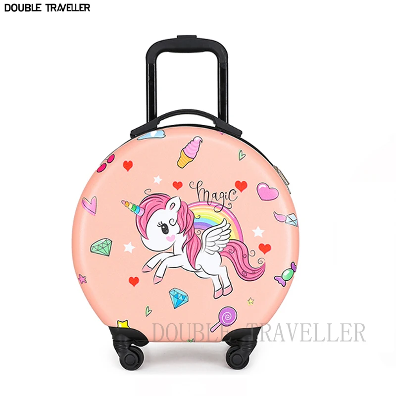 New Round unicorn luggage,18 inch kids travel suitcase,carry on trolley luggage,cabin rolling luggage,girls boy trolley case bag