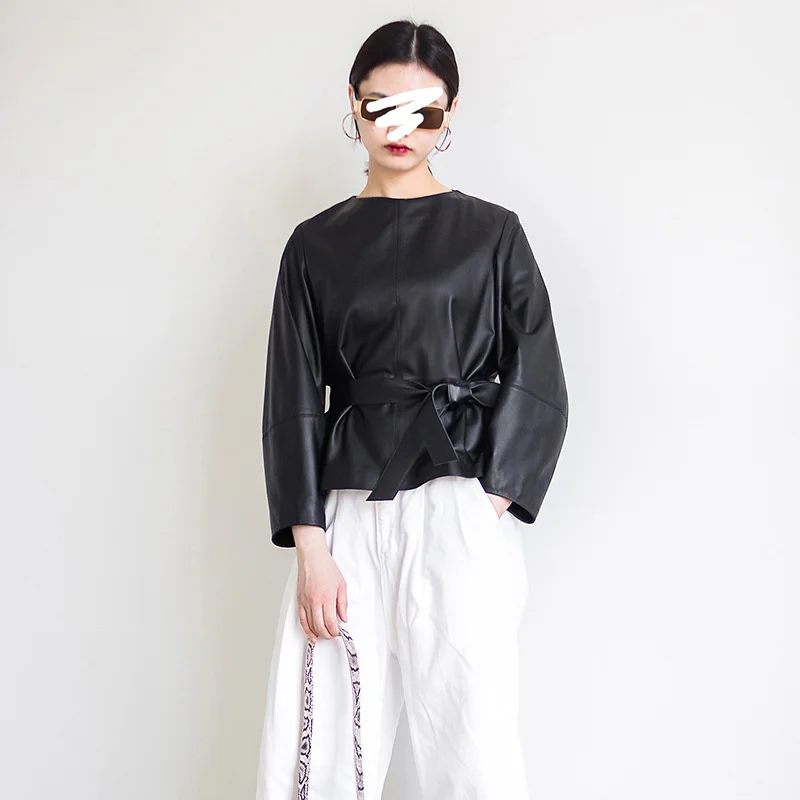 

Осень-зима 2021 Новый кожаный черный пуловер женское кожаное среднее длинное прямое черное пальто