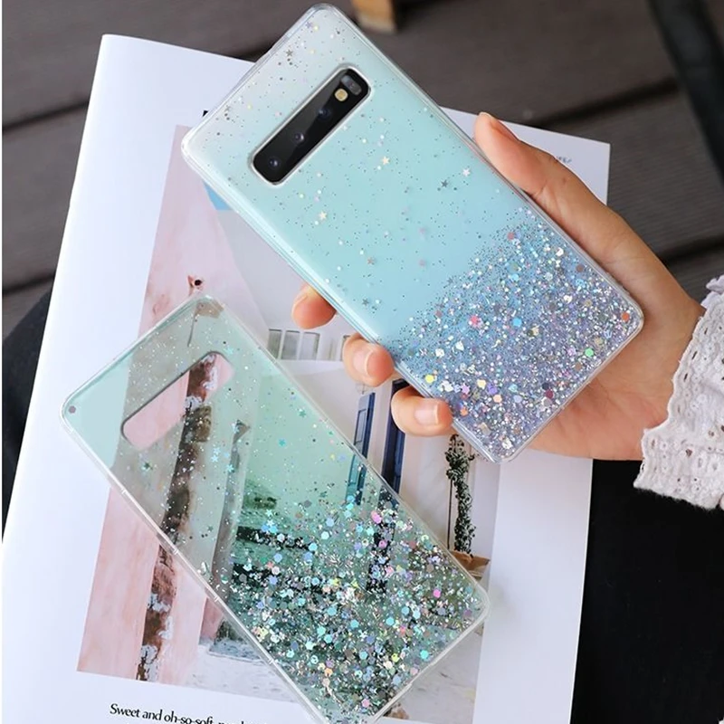 Silver Foil Glitter Powder Phone Case For Samsung Galaxy S21 Note S20FE Ultra S8 9 10 Plus Lite A51 71 5G Soft TPU Clear Cover