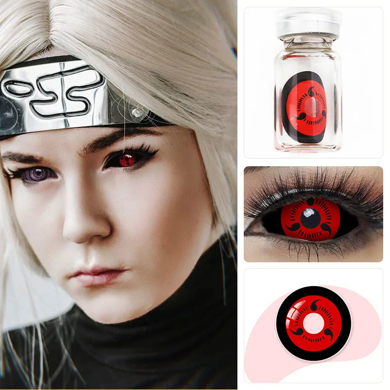 Цветные линзы для косплея склера контактные 22 мм глаз Sasuke Kakashi Шаринган контакты