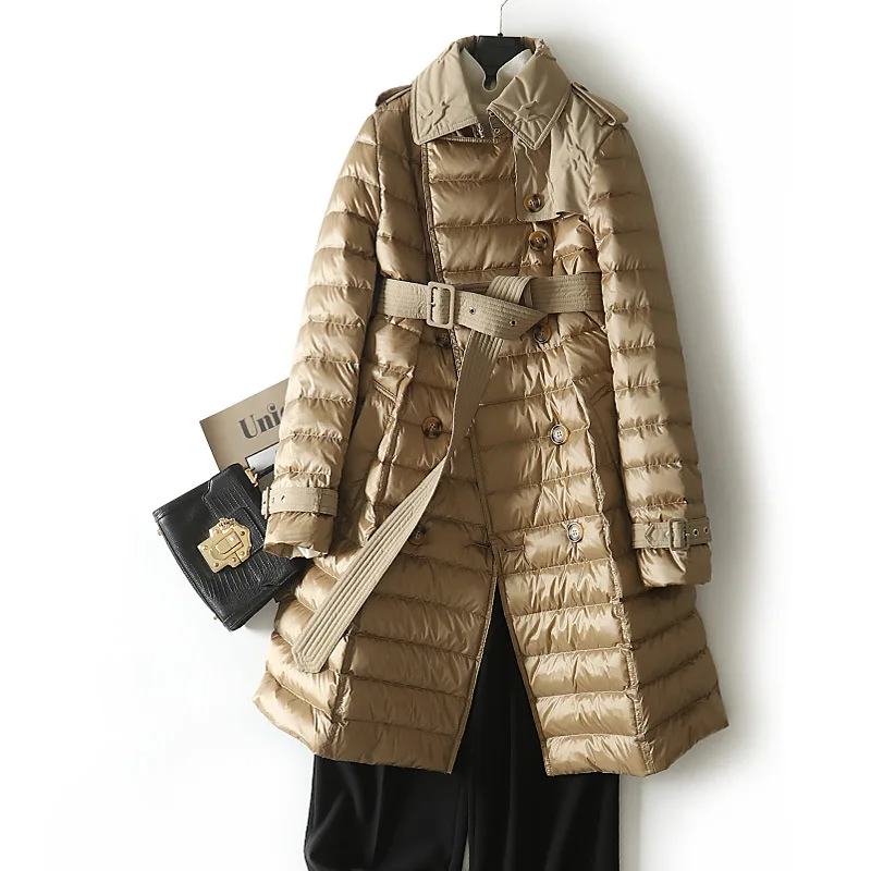 

Down Jacket long New Korean Autumn And Winter For Women Two Color With Belt Long-length Stylish Waist White Goose